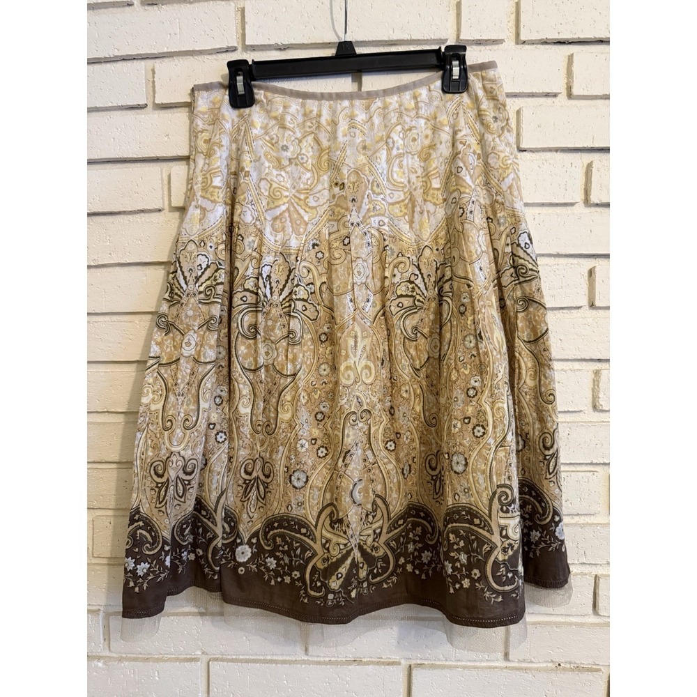 Talbots Skirt Womens Size 12 Tan Pleated A-Line Knee Length Summer/Fall